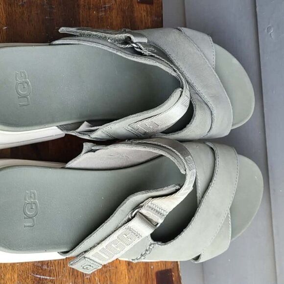 UGG Ashton Slide Gray Green Leather Logo Platform Sandals size 10 main image 5